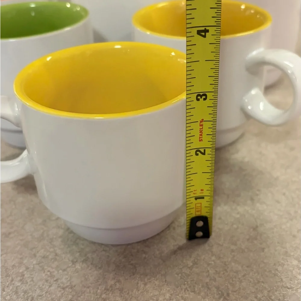 Crate&Barrel Stackable Set of 6 Coffee Cups 8 oz. “Pick Me Up
